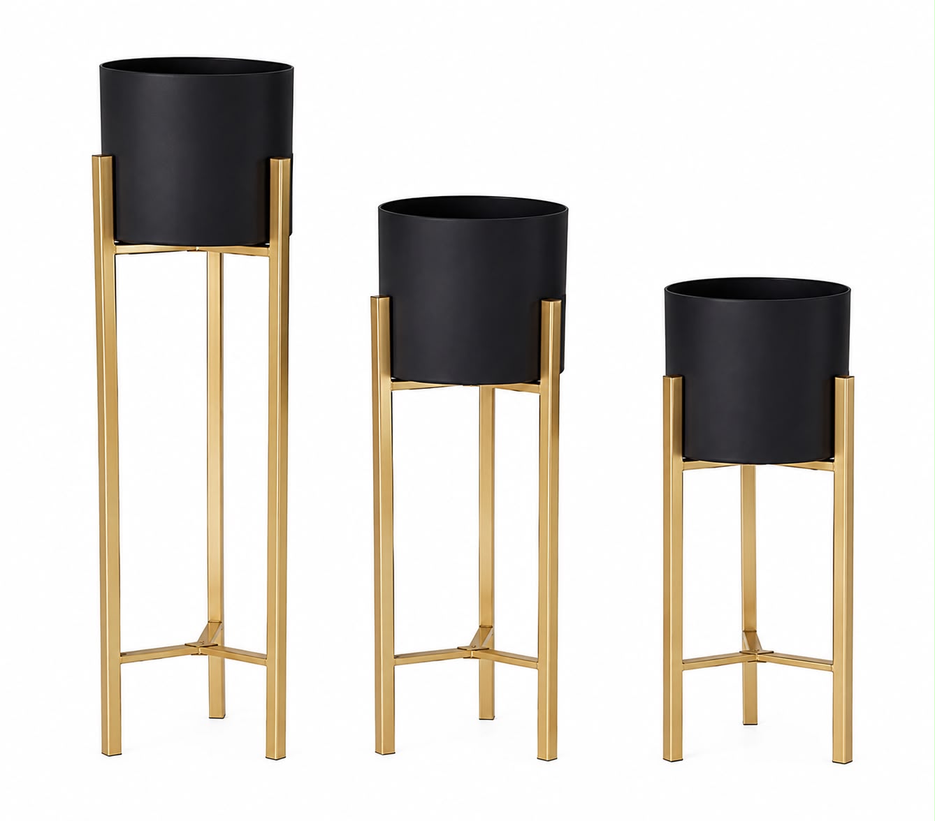 Set of 3 Tall Black & Gold Plant Stands AH-138 Moradabad